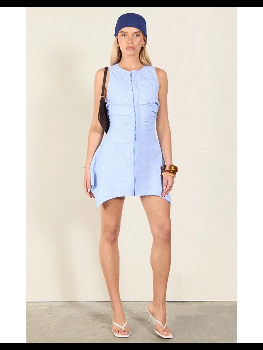 PrettyLittleThing Pale Blue Striped Sleeveless Mini Dress
